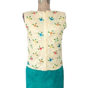 Vintage cream sequined and beaded vest with applied flowers